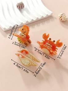 3 Pcs Women's Elegant Crab, Seashell & Seahorse Mini Hair Clips, Suitable For Bangs, Sides, Princess Hairstyle Decor, Cute Bohemian Street Style Accessories Summer, Claw Clip - Multicolor - View 2