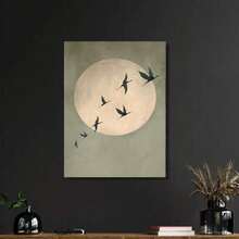 1/3 件极简主义自然墙面艺术海报，现代风格墙面艺术，鸟类在天体周围飞行的插图，宁静而美观的帆布艺术品墙面装饰，非常适合客厅、卧室、办公室、家居装饰，无框/有框 - 彩色 - 查看 4