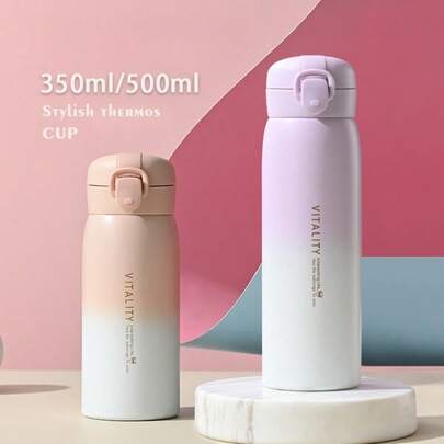 New Ombre Color Portable Insulated Cup, 304 Stainless Steel Bounce Lid Travel Mug, High-Quality Gift Water Bottle, Cute Student & Ladies Cup Back To School