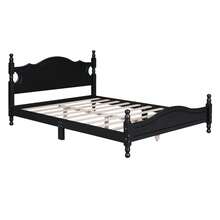 Cama de plataforma de madera tamaño queen, cama de plataforma de estilo retro con soporte de listones de madera, negro-805 - Multicolor - Ver 4