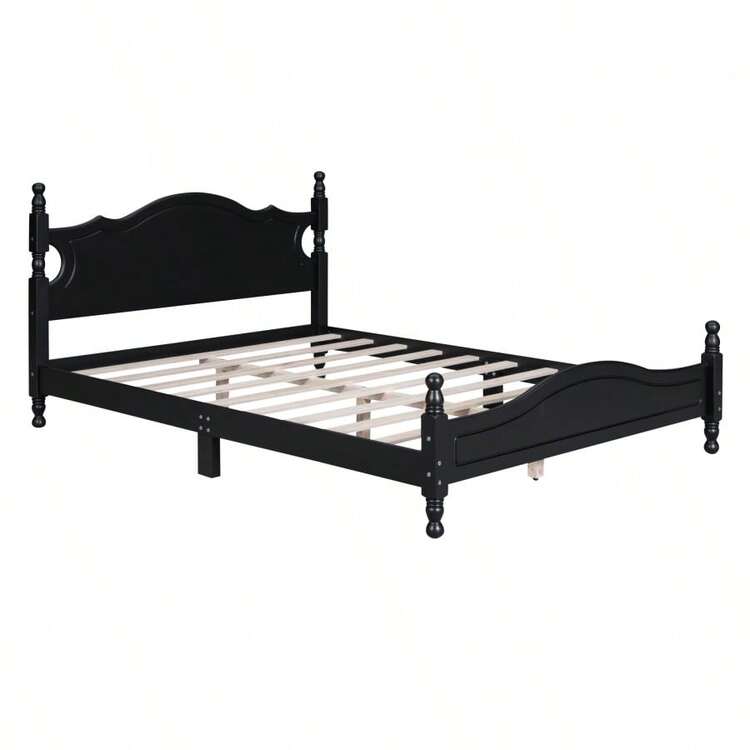 Queen Size Wood Platform Bed Frame,Retro Style Platform Bed With Wooden Slat Support,Black-805 - Nhiều màu - Xem 4