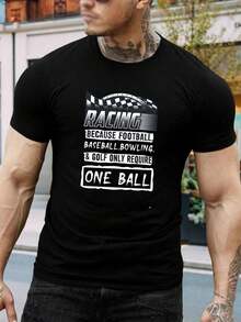 Camiseta gráfica deportiva divertida de carreras con una bola para hombre - Perfecta para fanáticos del fútbol, béisbol, bolos y golf - Camiseta unisex única de manga corta para verano - Negro - Ver 1