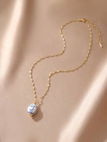 1pc Vintage Style Porcelain Pattern Multi-Element Heart & Flower Pendant Necklace, Suitable For Women Everyday Wear - Multicolor - View 7