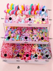 890pcs/Set Kids Pink Heart & Bowknot Elastic Hairbands, Hair Clips, Scrunchies, Princess Hair Accessories, Daily Use & Gift