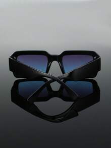 1pc Men Black Full Frame Classic Chunky Modern Simple Style All-Match Looks Street Style Fashion Glasses For Summer Rave Party Show Collocation Suitable For All Face Shapes Decoration - 1pc Black Frame Gray Blue Film - View 5