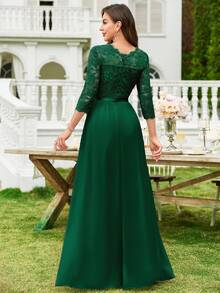 MIUSOL Floral Lace Chiffon Ruffle Hem Maxi Dress, Elegant Ladies Gown, Formal Dress, Suitable For Wedding Guest, Graduation Ceremony, Gala Dinner And Other Occasions - Dark Green - View 3