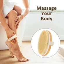Set de 2 piezas: cepillo seco natural y gorro de ducha doble, gorro de baño impermeable, cepillo de baño de madera de haya para exfoliación - cepillo corporal de mango de madera para un cuidado beige claro y experiencia spa | Elegante cepillo corporal | Base de madera duradera