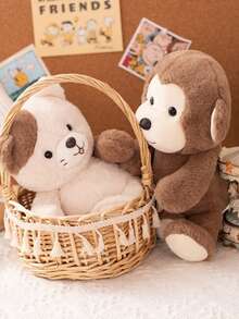 1个23厘米/9.05英寸新款可爱猴子毛绒玩具，猴子填充动物，绵羊毛绒玩具，适合作为女孩生日礼物、猴子毛绒抱枕或儿童节礼物 - 棕色 - 查看 3