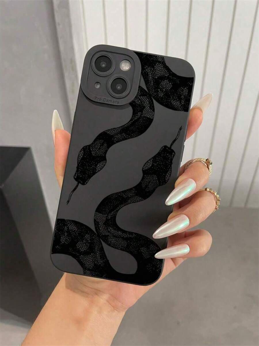 Snake 1pc Black Soft Protective Case With Colorful Snakeskin Pattern, Anti-Knock Phone Case Compatible With Apple And Phones Waterproof Shockproof Anti-Fall Scratch Resistant,International Version, Not The Domestic Version - Black - View 1