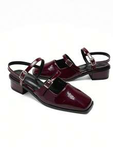 DareSee 女士人造漆皮高跟鞋，优雅方头踝带高跟鞋，适合音乐节、Y2K音乐节、返校季、秋冬季节等场合，是音乐节的理想礼物。 - 酒紅色 - 查看 9