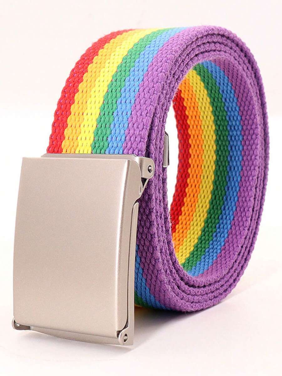 Sezonul Înapoi la Școală, 1 Curea Casual Minimalist cu Cataramă Metalică Albă, Curcubeu, Curea Casual din Pânză cu Dungi Curcubeu Y2K pentru Adolescenți, Potrivită pentru Blugi, Costume, Ținute Zilnice, Petreceri, Festivaluri de Muzică