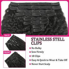 Extensiones de cabello con clip Invisi Edge, 8 unidades, 120 g, 16 pulgadas, color negro natural, sin costuras, cabello humano rizado, liso, cabello humano Remy real. - S99J - Ver 2