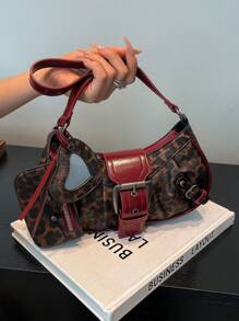 1 buc. Geantă de umăr pentru femei, cu decor retro punk cu nituri, curea reglabilă, capacitate mare, din piele sintetică moale, cu gradient de culoare, potrivită pentru naveta la serviciu, întâlniri, petrecere