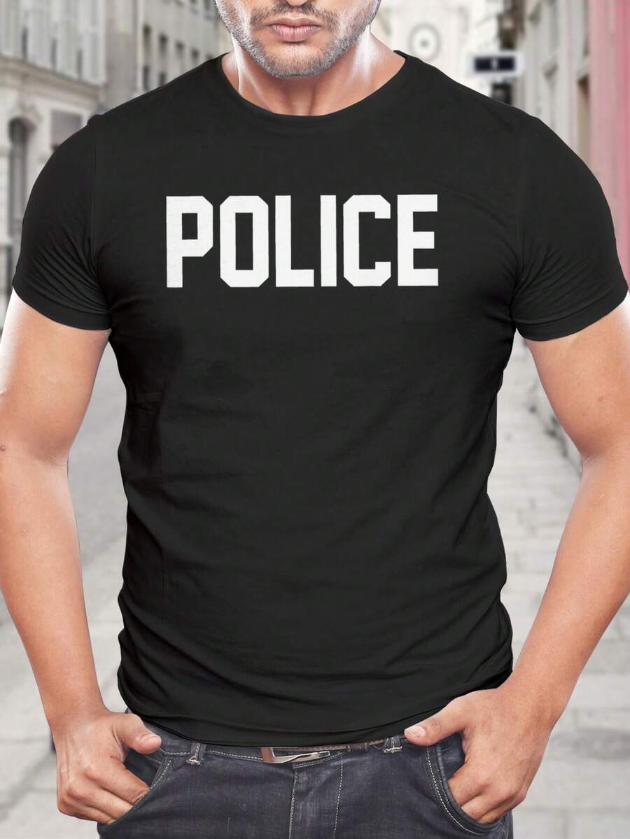 Camiseta de policía negra de manga corta, camiseta de agente, regalo para agentes de la ley, camiseta de apoyo a la línea azul fina para marido - Negro - Ver 1