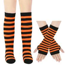 1 Set Knit Colorful Stripe Gloves And Leg Warmers, Fashion Style Creative & Skin-Friendly Tight Leg Warmers, Suitable For Teenagers, Young Girl, All Seasons Thigh High Leg Warmers - Multicolor - View 12
