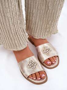 女士时尚百搭休闲拖鞋，夏季 - 金色 - 查看 5