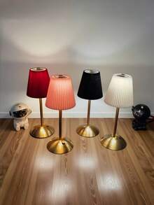 1pc Wireless USB Rechargeable Bedside Lamp, Metal Pleated Fabric LED Decorative Tabletop Lamp, Suitable For Bedroom, Living Room, Dining Room, Bar, Coffee Shop, Restaurant, Dormitory, Office, Holiday Gifts - Multicolor - View 2