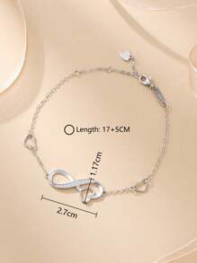 1 Pc 925 Silver Infinite Symbol Bracelets, Exquisite Cubic Zirconia Heart Women Bracelet Chain Perfect For Gifts For Lady,Girlfriend And Vacation