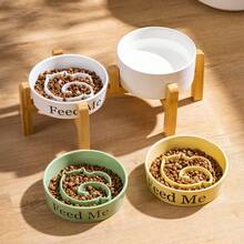 陶瓷宠物慢食碗，狗狗防吞食碗，带双碗和升高木架，宠物食品和水碗，防止窒息和秃下巴，防滑宠物用品 - 彩色 - 查看 3