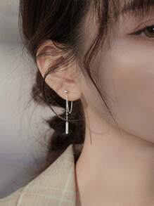 1 par de pendientes con borlas de cadena de plata pura 925 para mujer, con un estilo único y de lujo, con un sentido de alta gama, adecuado para uso diario
