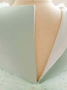 Vestido de princesa elegante sin mangas de unicolor con decoración de lentejuelas, estilo coreano para fiesta de niñas - Verde - Ver 8