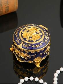 1 Pieza Caja de joyería de estilo vintage redonda, caja de almacenamiento para aretes y collares, para el Día de la Madre, para la novia, para miembros femeninos de la familia o la empresa, brillante y elegante, de moda, opción principal para regalos, necesidad de verano para mujeres, organizador de almacenamiento, regalo, de vuelta a la escuela