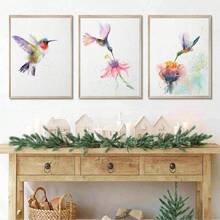3pcs Hummingbird, Flower, Wooden Frame Canvas Print Decorative Painting, Bird Poster, Light Color Series Decorative Painting, Form Decorative Painting, Interior Home Wall Decoration Art Painting Hanging Picture Mural, Interior Home Wall Decoration Art, Art Wall Decor Art For Bedroom Living Room Home Decoration Framed/Unframed - Multicolor - View 5