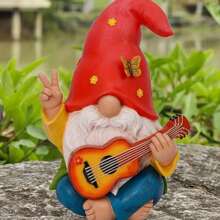 1 pièce Statue de résine de nain enchanteresse jouant de la guitare - parfait pour le jardin, la terrasse et la décoration de la maison, ainsi que la décoration de la pièce