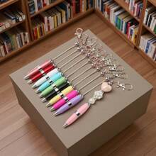 1-5pcs Colorful Creative Cute Metal DIY Bead Mini Short Glittering Crystal Diamond Pen With Key Ring,Office Portable Pocket Pens With Beaded ,Lobster Clasp Keychain Ballpoint Pendant Pens For DIY, Could Hang On Schoolbag Or Handbag ,Suitable For Office ,Students,Girls,Lady ,Women,Gift For Party Favors ,Brthday , Prizes,Valentines'Day,Teachers'day,Back To School