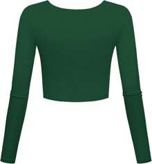 Long Sleeve Crop Tops For Women Workout Basic Clothes For Teen Ladies Fitted Slim Scoop Neck Cute Yoga Shirts  Base Top