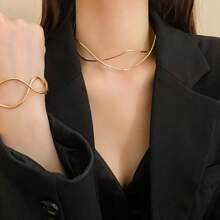 2pcs Minimalist Asymmetrical Metal Texture Open Adjustable Necklace & Bracelet Set