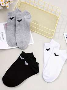 3 Pairs Unisex Heart Design Ankle Socks, Minimalist Solid Heart Pattern, Thin, Moisture-Wicking, Breathable, Suitable For Daily Casual, Outdoor Sports, Hiking