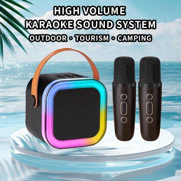 Portable Wireless Karaoke Speaker With WirelessMicrophone,HlFl Stereo Sound KTV Speaker System,Wireless Speaker With RGB Colorful LED Lights,ModifiedVoice,Karaoke Machine For Outdoor, Sports, Travel, BestGift For Home Party,Birthday Gift
