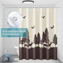 New Fabric Shower Curtain Liner  Hem Weighted Bottom, Elk Deer Waterproof 12 Rust Ristant Grommets Hotel Quality, 72 X 72 Hine Washable - Elk Deer - View 2