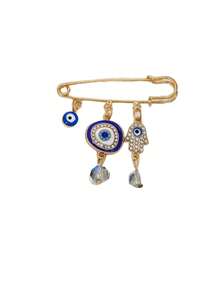1pc Fashionable Blue Eye Palm Shaped Alloy Pendant Brooch With Crystal Beads, Suitable For Men And Women Daily Wear - Multicolor - View 3
