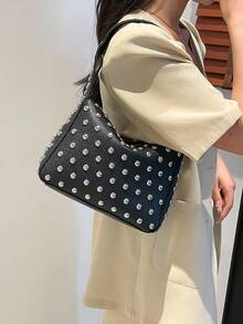European Style Niche Design Armpit Bag, 2025 New Rivet Large Capacity Shoulder Bag - Black - View 4