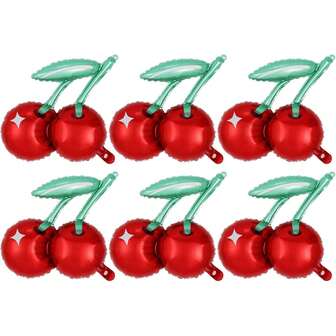 6pcs Cherry Balloons, 20 Inch Cute Cherry Foil Balloons, Red Fruit Mylar Balloons For Cherry Summer Themed Birthday Party Decoration