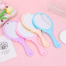 1 pieza Espejo de mano redondo de color metálico elegante, tamaño grande de 9.8 pulgadas * 4.5 pulgadas, espejo de vanidad para mujer, espejo de maquillaje ligero, adecuado para uso doméstico, maquillaje, barato, decoración de habitación, tocador, viaje, dormitorio, accesorios de maquillaje, espejo, espejo de vanidad, mini espejo, espejo compacto, espejo pequeño, espejo de mano