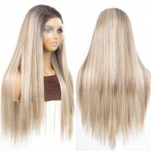 Blonde Ombre 13x4 Synthetic Lace Front Wigs For Women 22 Inch Long Straight Glueless Kanekalon Hair Resistant Synthetic Hair Wigs Free Part 150% Density HD Transparent Wear And Go Wigs Heat Resistant Fiber Wigs For Women Daily Party Vacation Holiday Use