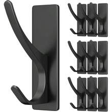 New Self Adhive Coat Hooks For Hanging, Heavy Duty Stainls Double Wall Hook For Towel, Backpack, Hat, Sturdy Metal Hanger For Bathroom, Bedroom, Door, Wall Mounted, 10 Pack, Matt Black, New - 黑色 10 件裝 - 查看 1