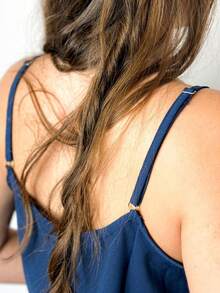 Women's Tank Top With Adjustable Straps Basic Crepe Strappy Top - Azul Marino - Ver 4