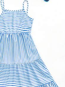 1 pièce Robe camisole à rayures confortable et décontractée pour jeunes filles, convient pour les fêtes, les sorties décontractées, les vacances, les activités extérieures, l'été