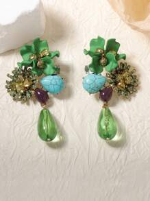 Orecchini a goccia a fiore, nuovi orecchini personalizzati retrò ZA, orecchini a goccia lunghi in resina a forma di fiore esagerati, eleganti con lavorazione pesante