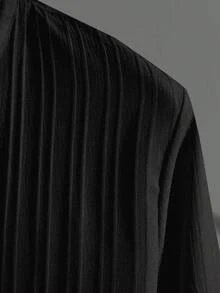 Camisa Casual Masculina Estilo Cardigan com Botões na Frente, Corte Slim, Mistura de Poliéster, Gola Alta, Lavável à Máquina, Ideal para Primavera e Outono, Cardigan Leve - Preto - Visão 7