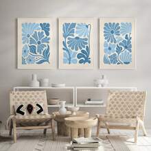 1 件/3 件墙面艺术海报可选相框/带框现代蓝色花卉市场 3 幅印刷品套装、蓝色墙面装饰、花卉市场海报、植物印刷品套装、极简主义花卉印刷品、浅蓝色墙面艺术 - 彩色 - 查看 2