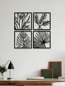 4pcs Modern Metal Wall Decor: Leaf Sculpture Decorations For Living Room, Bedroom, Home & Garden - Contemporary Leaf Metal Wall Signs Art For Home Decor Room Decor Bedroom Decor - Black - View 5