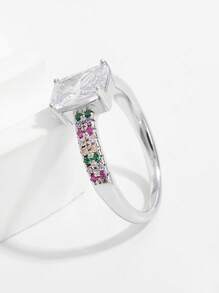 Vaerine 1 Stück klassisch eleganter, exquisiter 925er Sterling Silber Ring mit rechteckigem Stein in Doppelreihe, Modisches Accessoire für Verlobung, Party, Date, als Geschenk um den Charme zu unterstreichen