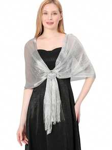 3PCS Women Plain Gold & Silver Thread Scarf + Silk Ribbon Box Set, Elegant Fashion Wrap/Scarves Gift Box, Suitable For Daily Wearing And Photography - Lurex Shawl 3-pack - View 5