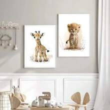 1pc Wall Arts Posters Optional Frame Modern Cat Cartoon Animal Watercolor Posters Elephant Panda Tiger Koala Nursery Canvas Painting Wall Art Print Pictures Baby Room Decor