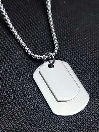 1 pieza Collar con colgante de placa de identificación de moda para madre e hijo, joyería con cadena de cuentas, accesorio versátil de ropa urbana, collar con colgante de placa de identificación de acero inoxidable con cadena de cuentas, adecuado para uso diario de hombres